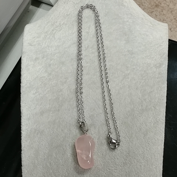 Rose Quartz Necklace Natural Gemstone Crystal Pendant Stainless-Steel Chain 20" - Picture 14 of 17